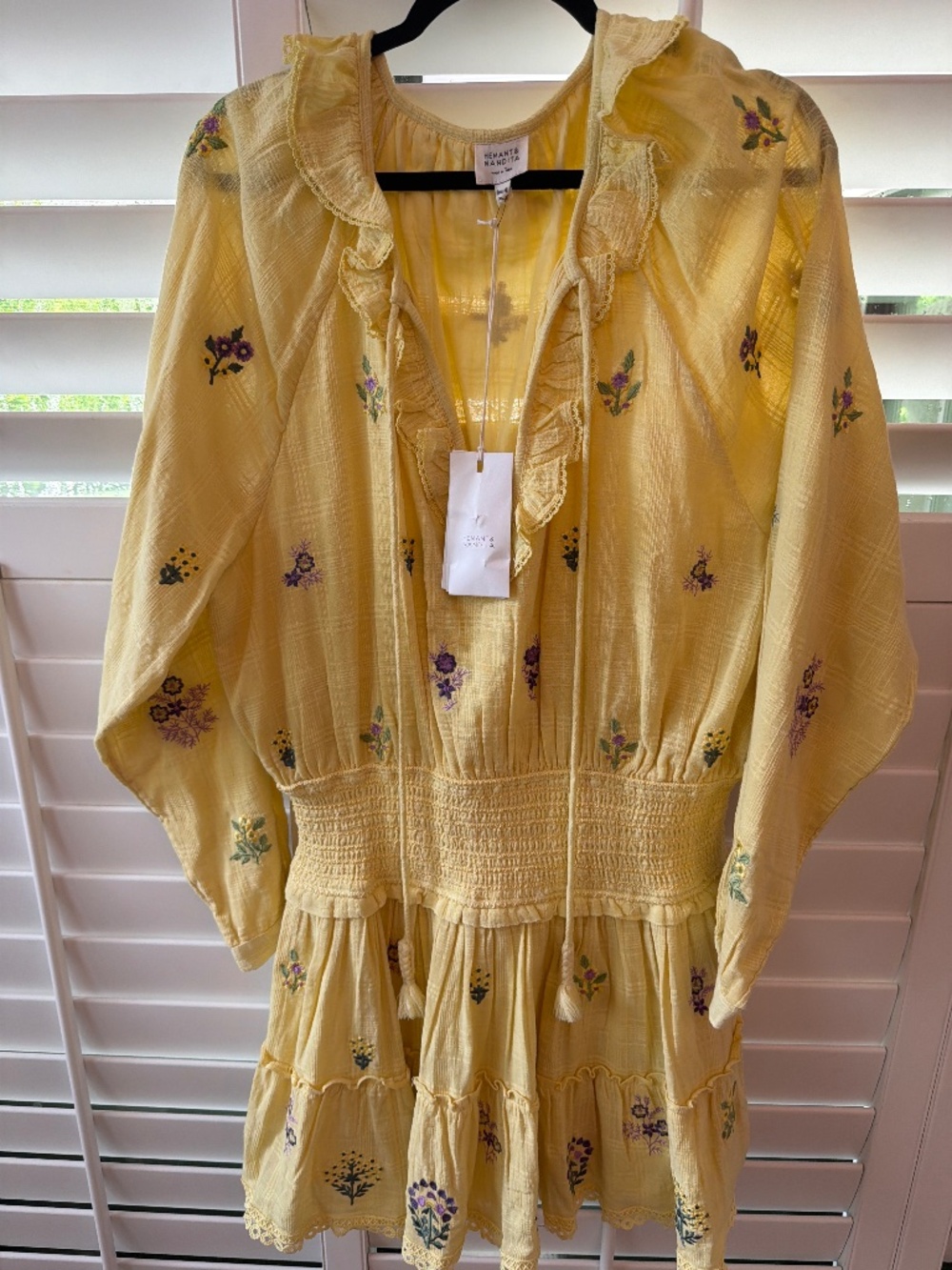 Hemant & Nandita Butter Yellow Dress W/Embroidered Flowers